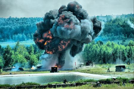 Shooting show at military exhibition in Nizhniy Tagil, Russiaの写真素材