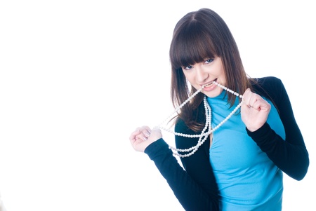 Girl with beadsの写真素材