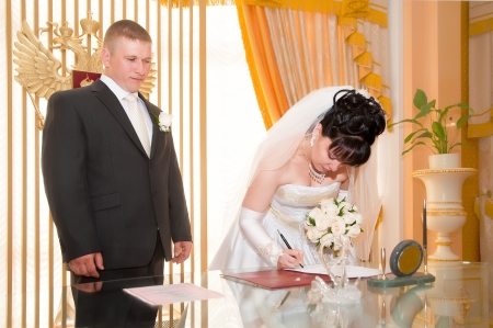 Solemn registration of marriage in the Wedding Palace in Tyumenの写真素材