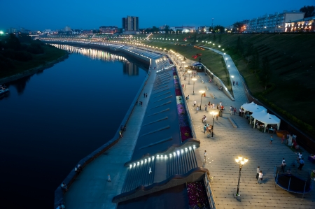 Twilight view at Tura river quay in Tyumen  Russiaの写真素材