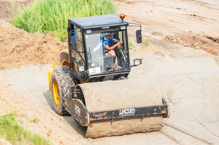 Tyumen, Russia - July 31, 2013  JSC Mostostroy-11  Bridge construction for outcome of the Tobolsk...