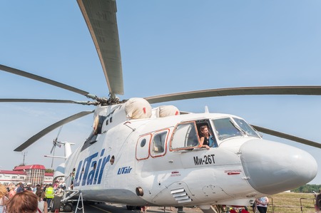 Tyumen, Russia - August 11, 2012  Air show  On a visit at UTair  in heliport Plehanovo  Visitors...