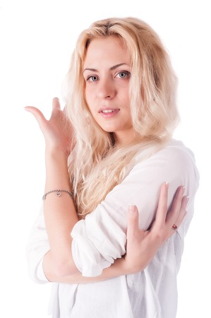 Portrait of sexy young woman over white backgroundの写真素材