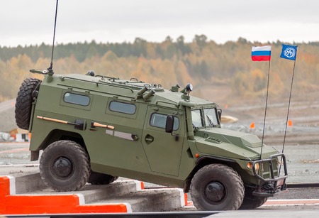 Nizhniy Tagil, Russia - September 27  2013  Russia Arms Expo-2013 exhibition  Tigr-M armored vehicle...