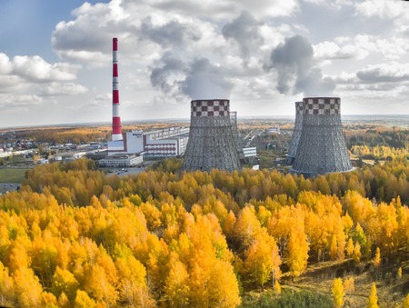 Tyumen, Russia - September 30, 2014: Aerial view on combined heat and power factory number 2のeditorial素材