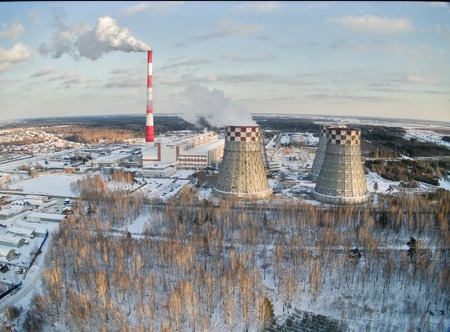 Tyumen, Russia - October 21, 2014: Aerial view on City Energy and Warm Power Plantのeditorial素材