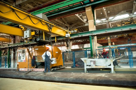 Tyumen, Russia - August 13, 2013: Block making department at construction material factory ZHBI-5....