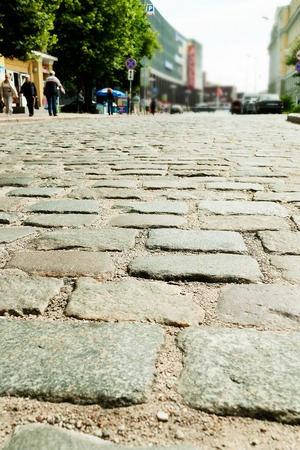 Kaliningrad, Russia - June 21, 2010: stone street block paving on Professor Baranov streetのeditorial素材