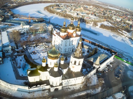 Tyumen, Russia - November 16, 2014: Aerial view on Holy Trinity Monastery (Church of Saints Peter and Paul and Holy Trinity Cathedral)のeditorial素材