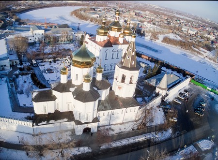 Tyumen, Russia - November 16, 2014: Aerial view on Holy Trinity Monastery (Church of Saints Peter and Paul and Holy Trinity Cathedral)のeditorial素材