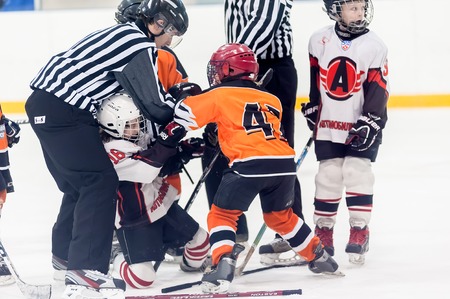 Tyumen, Russia - April 14, 2013: Hockey tournament among children teams till 9 years old. Game...
