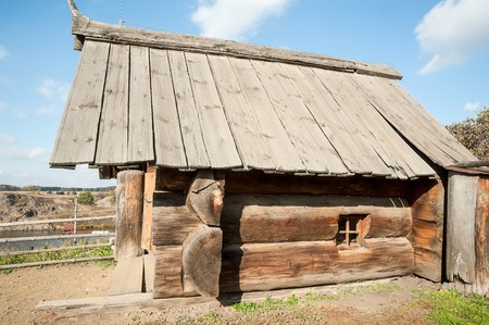 Russian sauna from big logs in village Nizhnya Sinyachikha. Russiaの写真素材