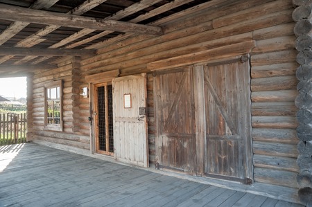 Nizhnaya Sinyachikha, Russia - September 24, 2013: Fire depot. Museum of wooden architecture in village. Sverdlovsk regionのeditorial素材
