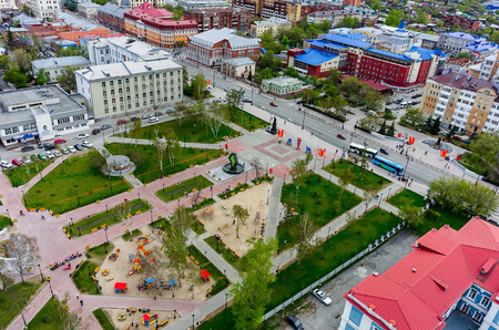 Tyumen, Russia - May 8, 2015: Tyumen State University, Bortsov Revolyutsii Square (Fighters of Revolution) and Respubliki streetのeditorial素材