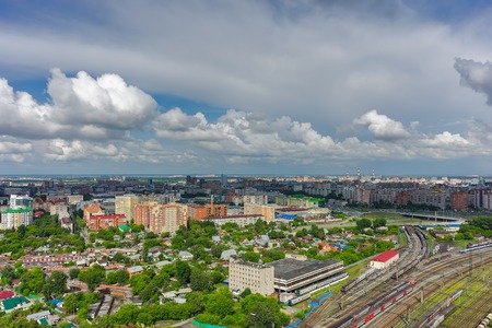 Tyumen, Russia - June 8, 2015: Aerial view on management office of post transportations. Tyumenのeditorial素材