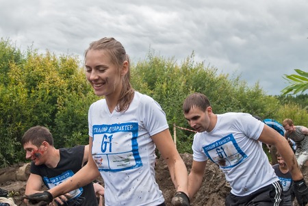Tyumen, Russia - August 8, 2015: Steel Character command extrim race project on Krugloe lake and...