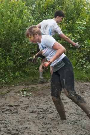 Tyumen, Russia - August 8, 2015: Steel Character project is running on extreme obstacle course which...