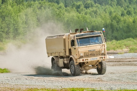 Nizhniy Tagil, Russia - July 12. 2008: Sport truck for Dakar racing on show program. RAE exhibition