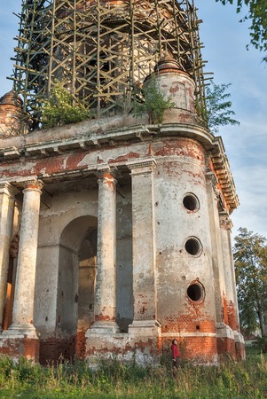 Belltower of church of Nikita Velikomuchenik. 94 meters. Highest non-city belltower in Russia. Porechye-Rybnoyeの写真素材