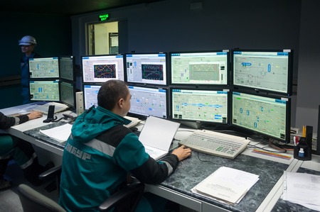 Tobolsk, Russia - July 15. 2016: Sibur company. Central control panel of Tobolsk Polymer plant. The...