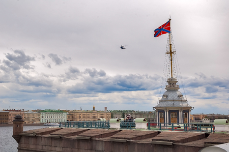 Saint-Petersburg, Russia - May 14, 2006: MI-8 helicopter with tourists flies over Peter and Paul Fortressのeditorial素材