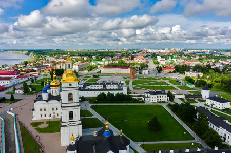Tobolsk, Russia - July 15, 2016: Bird eye view onto Tobolsk Kremlin with St. Sophia-Assumption...