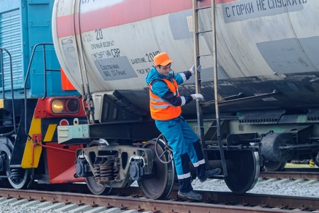 Tobolsk, Russia - July 15. 2016: Sibur company. Denisovka railway station. Shunting locomotive...