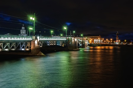 View of St. Petersburg. Vasilyevsky Island and Palace bridge in nightのeditorial素材