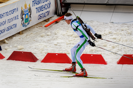 Tyumen, Russia - April 7, 2012: Biathlon the Race of Champions in the Pearl of Siberia centerのeditorial素材