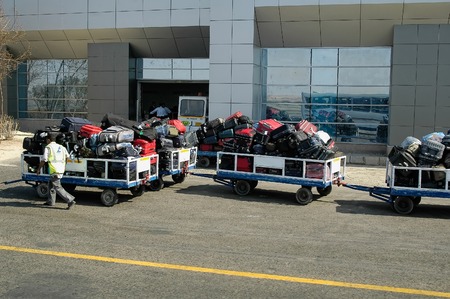 Hurghada, Egypt - November 5, 2006: Hurghada International Airport. Air transport luggageのeditorial素材
