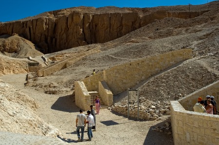 Luxor, Egypt - November 13. 2006: View over the Valley of Kings near Luxor. Travel in Egypt, famous Egyptian landmarks. Archaeological research in the mountains of the Valley of the Kings in the ancient Egyptian capital of Thebesのeditorial素材