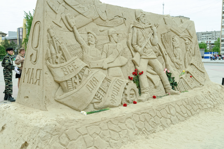 Tyumen, Russia - May 9. 2010: Temporary sand Victory Day monument near drama theaterのeditorial素材