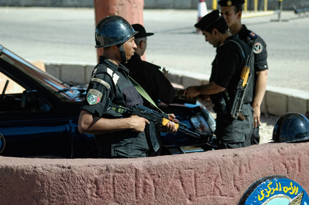 Luxor, Egypt - November 13. 2006: Egyptian Police Officers stand on post