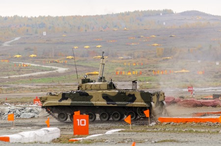 Nizhniy Tagil, Russia - September 25. 2013: Airborne tracked armoured personnel carrier BMD-4M with...