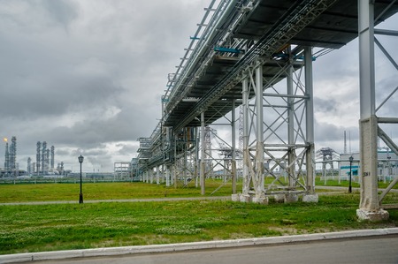 Tobolsk, Russia - July 15. 2016: Sibur company. Polymer plant. Pipes on gas-chemical complex on polypropylene productionの写真素材