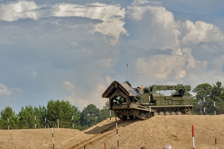 Tyumen, Russia - June 21, 2017: Army Games. Safe Route contest. Motion of BAT track layerのeditorial素材