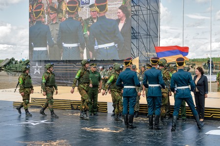 Tyumen, Russia - August 6, 2017: International Army Games. Safe Route contest. Highest military and engineering school ground. Awards ceremony of winnersのeditorial素材