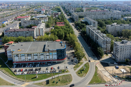 Tyumen, Russia - August 9, 2016: Aerial view on city quarters 30 Let Pobedy streetのeditorial素材