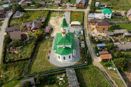 Perevalovo, Russia - August 22, 2017: Aerial view at Nicholas The Wonderworker church. Tyumen regionのeditorial素材