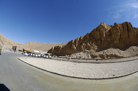 Luxor, Egypt - November 13, 2006: Some busses on the way to the Valley of the Kings in Egyptのeditorial素材