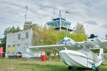 Yalutorovsk, Russia - September 14, 2013: Orion SK-12 small airplane standing in sport aerodrome
