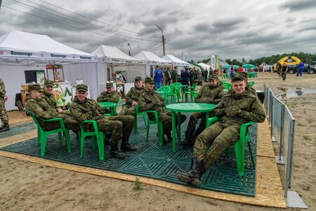 Tyumen, Russia - August 4, 2017: Stage of the international army games "ARMY-2017" in the nomination "Engineering Formula" among the units of the engineering troops of Russia, Belarus and Uzbekistanのeditorial素材