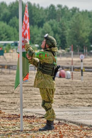 Tyumen, Russia - August 4, 2017: Stage of the international army games "ARMY-2017" in the nomination "Engineering Formula" among the units of the engineering troops of Russia, Belarus and Uzbekistanのeditorial素材