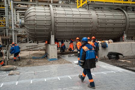 Tobolsk, Russia - May 29. 2018: Sibur company. Construction of plant on processing of hydrocarbons....
