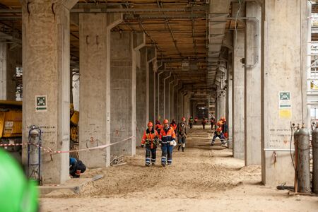 Tobolsk, Russia - May 29. 2018: Sibur company. Construction of plant on processing of hydrocarbons. Workers on construction siteのeditorial素材