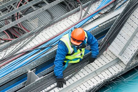 Tobolsk, Russia - May 29. 2018: Sibur company. Construction of plant on processing of hydrocarbons. Worker on construction siteのeditorial素材