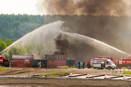 Nizhniy Tagil, Russia - July 12, 2008: Special firefighting vehicle SPM. Display of opportunities of...