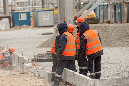 Tobolsk, Russia - May 29. 2018: Sibur company. Construction of plant on processing of hydrocarbons. Workers on construction siteのeditorial素材