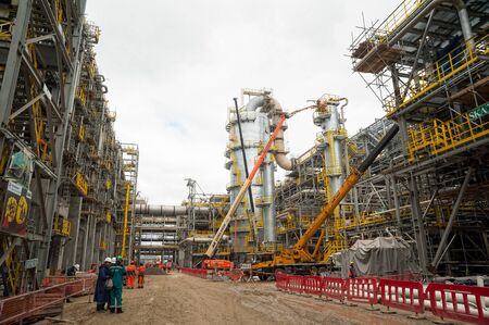 Tobolsk, Russia - May 29. 2018: Sibur company. Construction of plant on processing of hydrocarbonic...