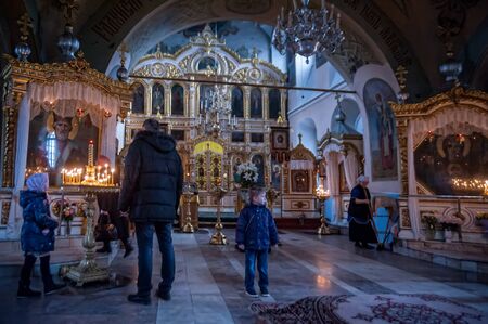 Tyumen, Russia - October 21, 2018: People in interior of the Znamensky Cathedral